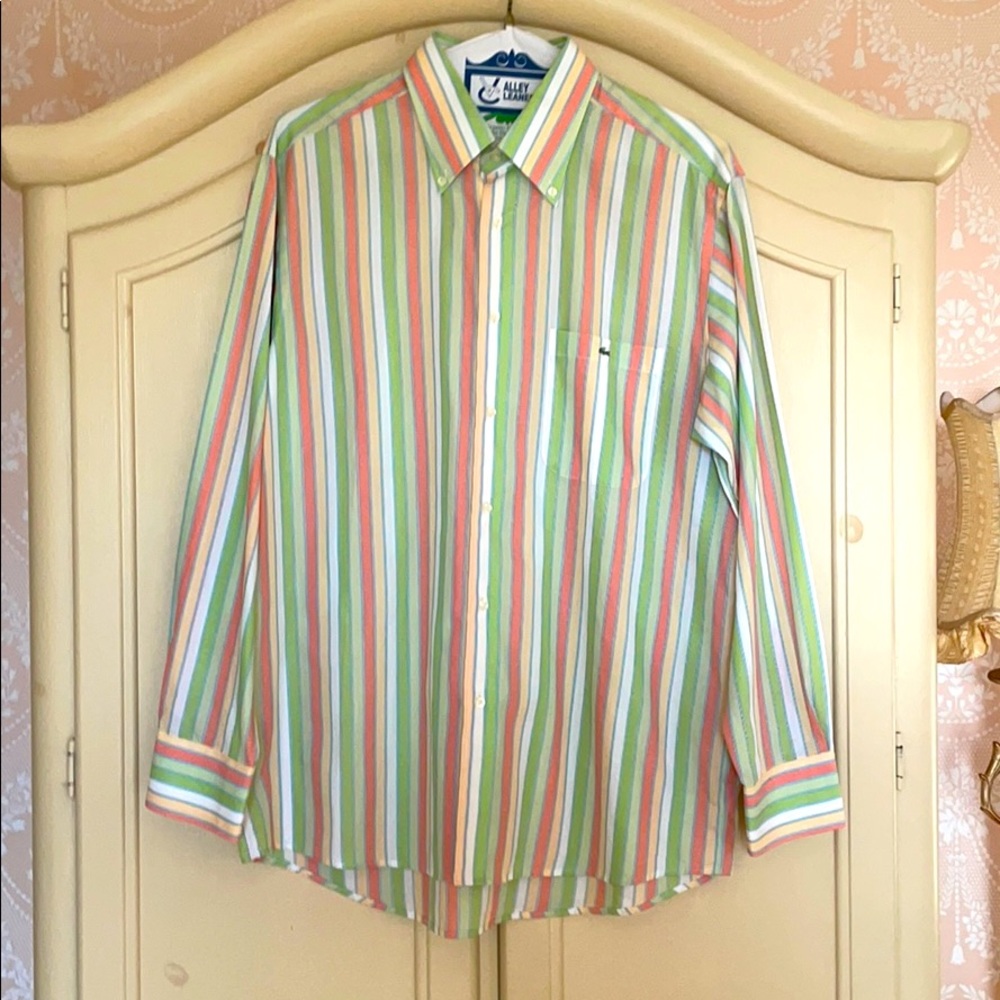 Lacoste Stripe Buttondown Green, Peach, Gold SZ 44
